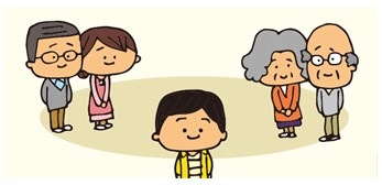 イラスト:地域から見守られるきらりくん