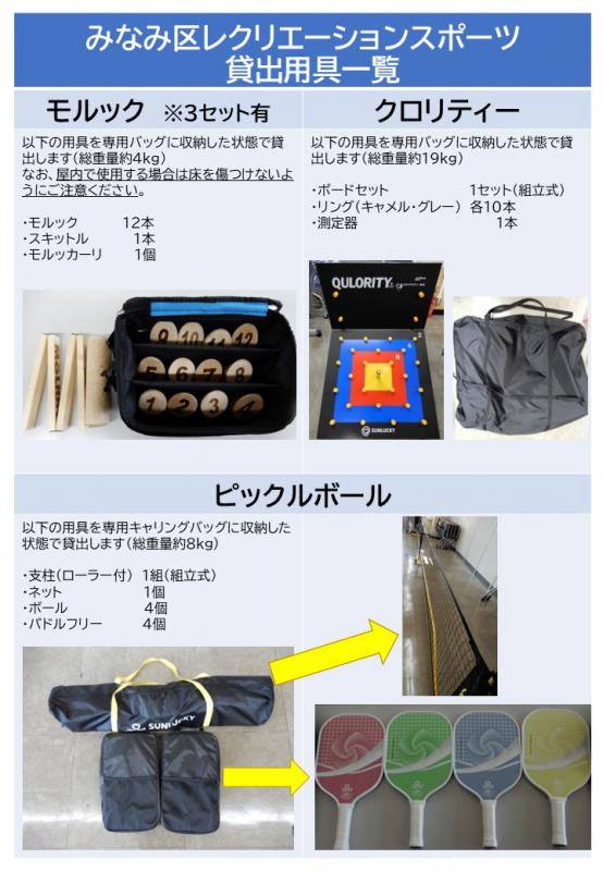 モルック、クロリティー、ピックルボールの用具説明