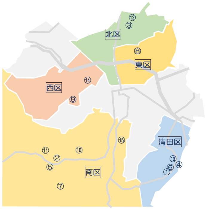 農業交流施設（直売所など）市内位置図2