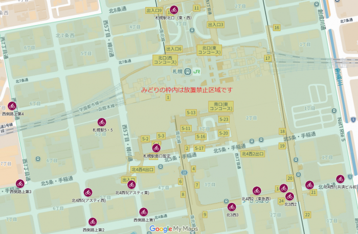 札幌駅周辺駐輪場位置図