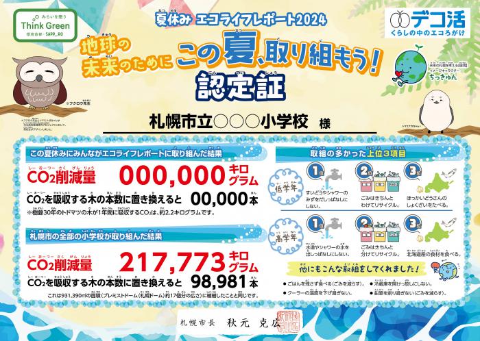夏休みエコライフレポート2024認定証(小学校)