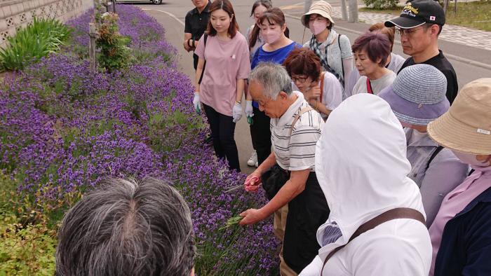 花穂狩りのレクチャーを受ける参加者