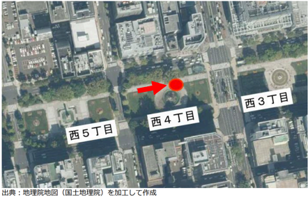 大通公園(西4丁目)マンホールの設置場所の地図