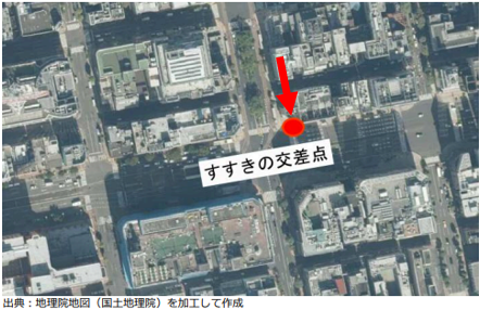 すすきの交差点(南4条西3丁目北側)マンホールの設置場所の地図