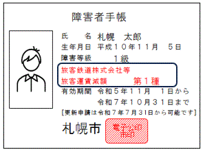 減額欄が印字された手帳のイメージ