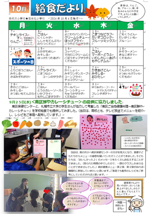 南の沢小学校の給食
