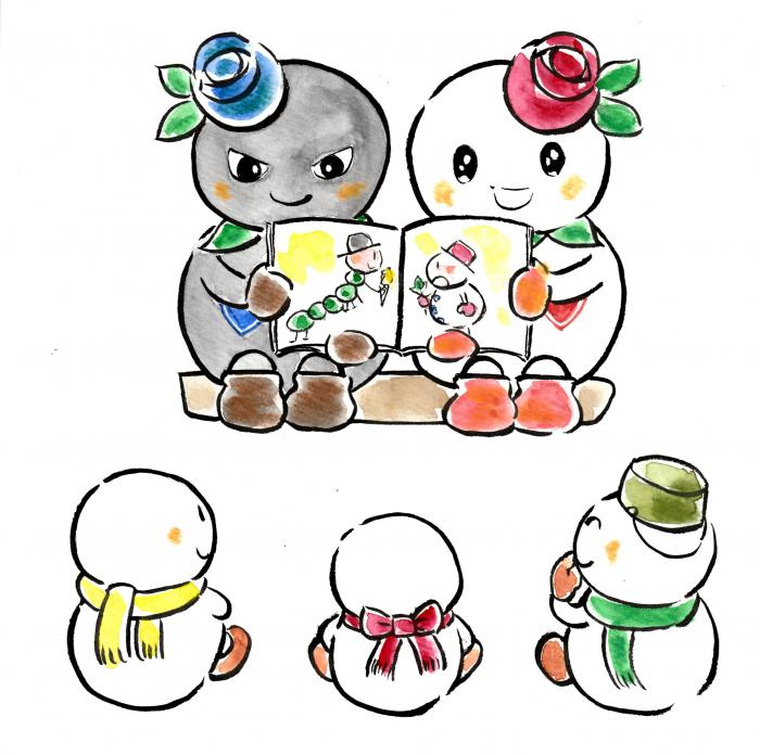 しろっぴーとくろっぴーが読み聞かせをしているイラスト
