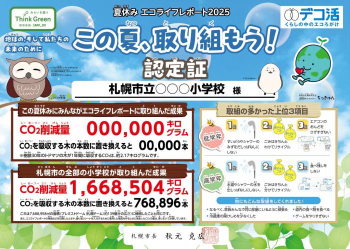 夏休みエコライフレポート2025認定証