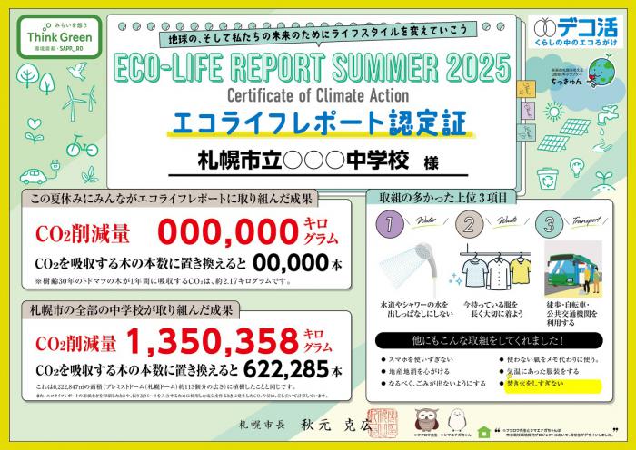 エコライフレポート認定証