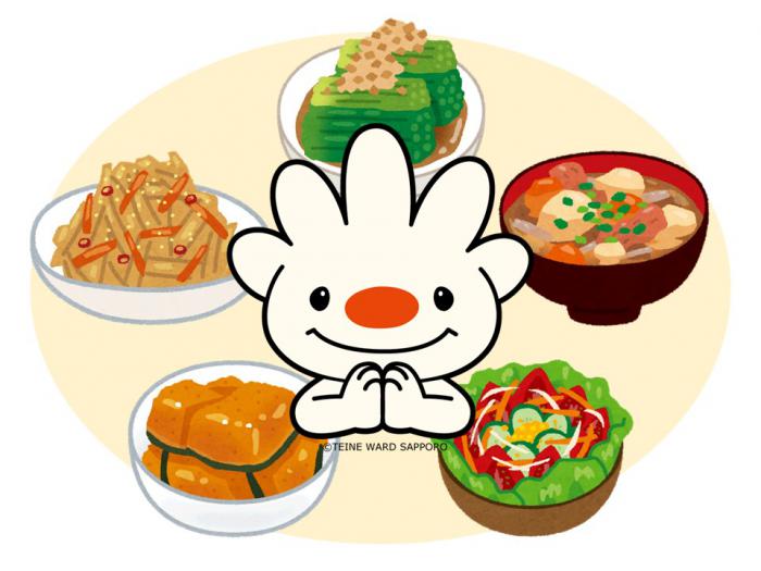 5皿分の野菜のイラスト