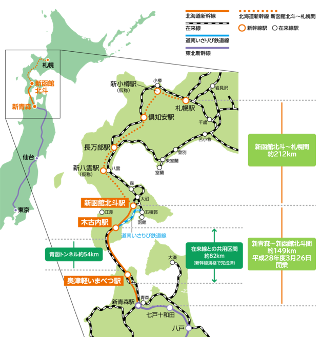新幹線の駅とルート計画図
