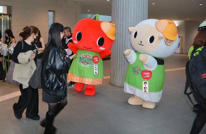 来場者をお出迎えするこりんとめーたん