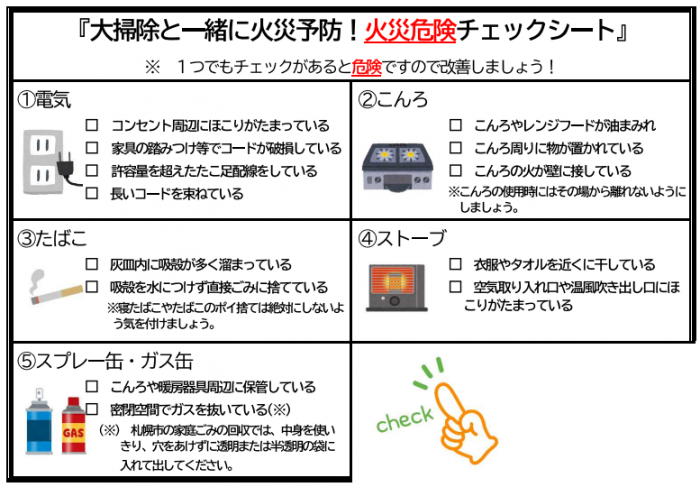 大掃除と一緒に火災予防！火災危険チェックシート