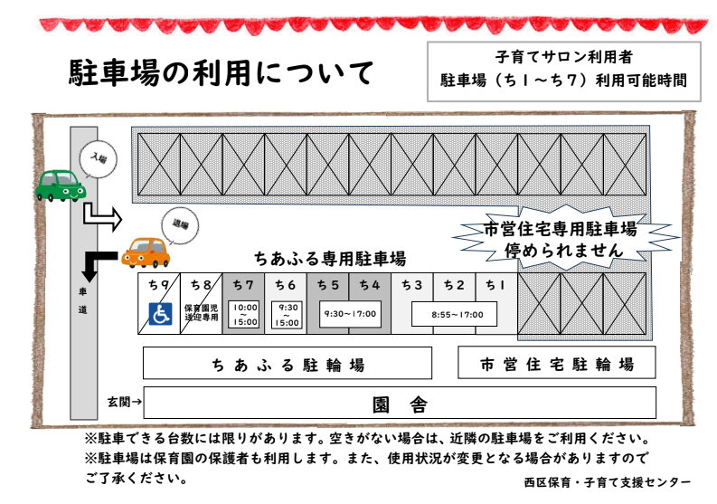 駐車場の見取り図と注意書き