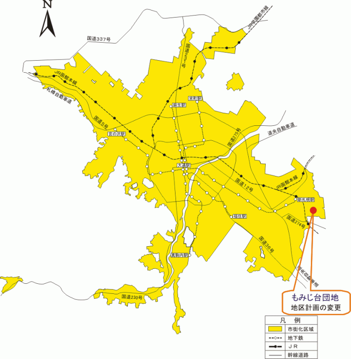 位置図：もみじ台団地（平成21年（2009年）10月14日告示）