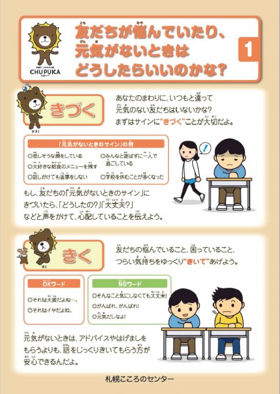自殺予防に関する普及啓発パネル「友だちが悩んでいたり、元気がないときは(きづく、きく)」の画像