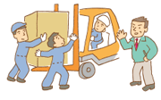 フォークリフトで荷物を運ぶイラスト