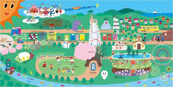 画像:子どもの権利の絵本「おばけのマールとすてきなまち」すてきなまちのせっけいず