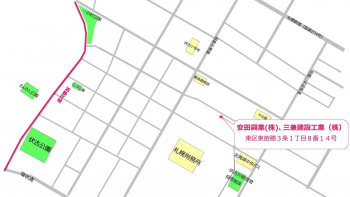 安田興業(株)・三兼建設工業(株)活動区域図